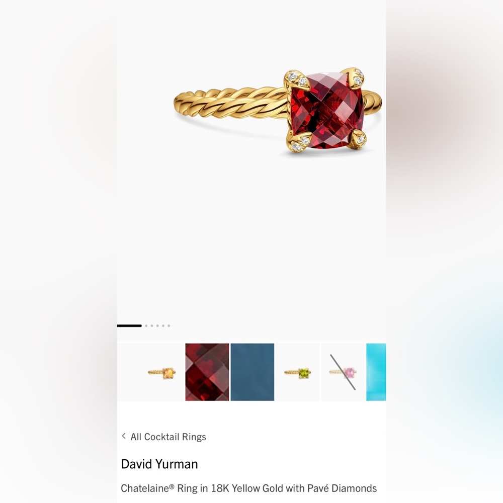 David Yurman Chatelaine® Ring in 18K Yellow Gold with Pavé Diamonds (Garnet) - Picture 5 of 6